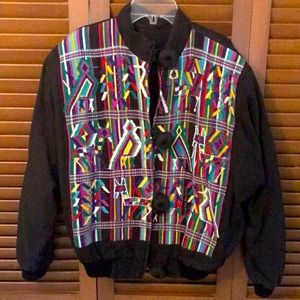 ^ EUC Vintage Southwestern Black Jacket With Design - L